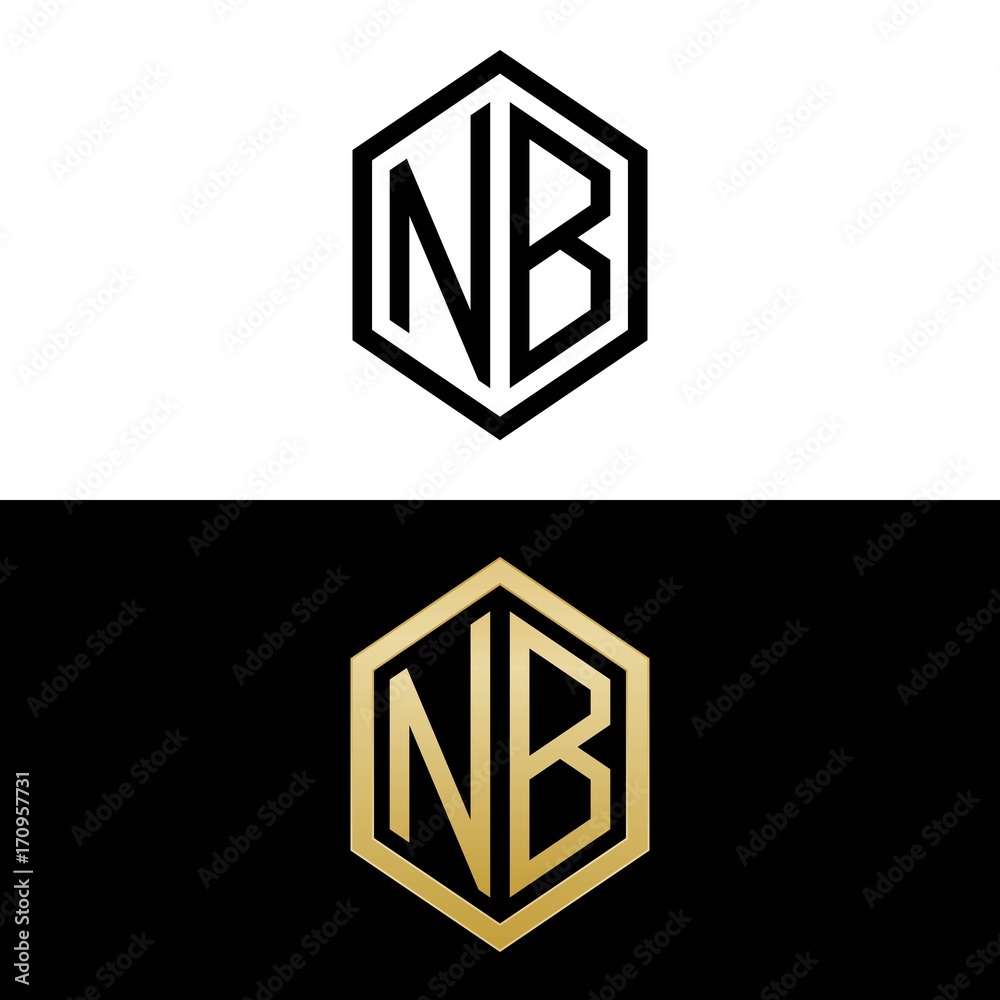 initial letters logo nb black and gold monogram hexagon shape vector initial letters logo nb black and gold monogram hexagon shape vector