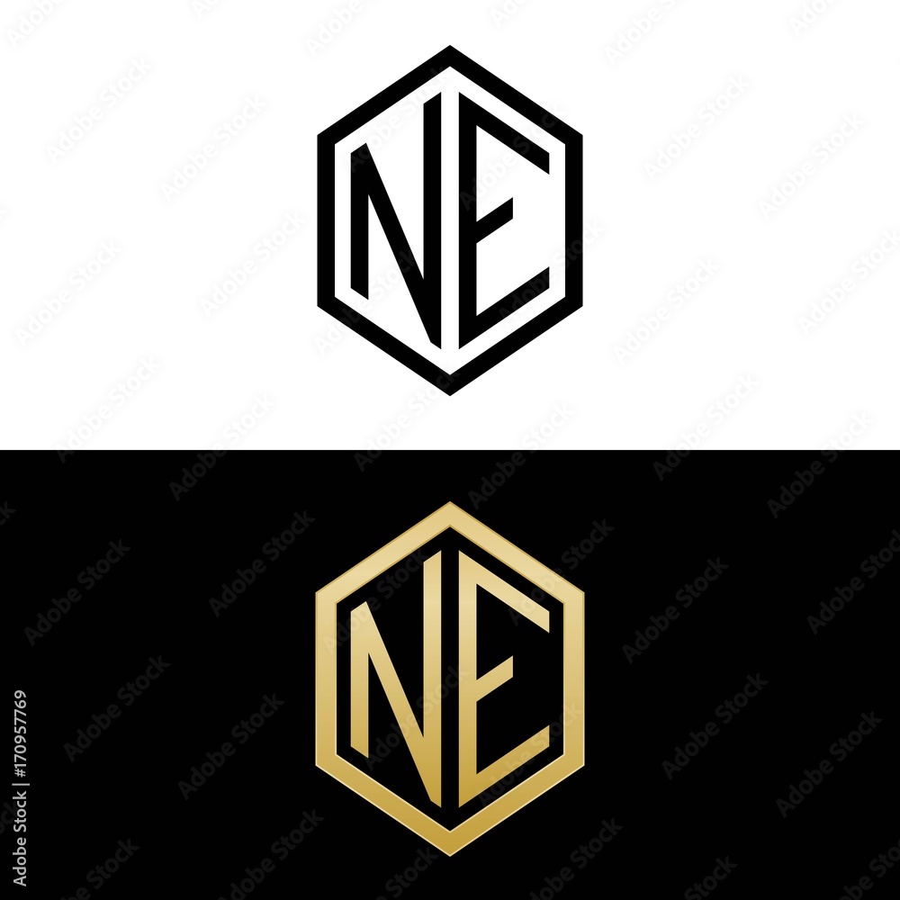 initial letters logo ne black and gold monogram hexagon shape vector initial letters logo ne black and gold monogram hexagon shape vector