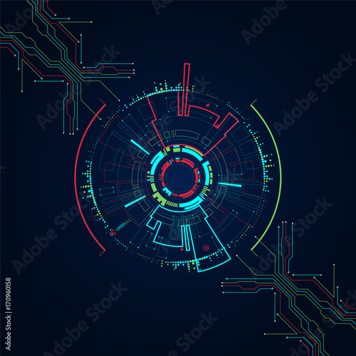 Abstract circle technology concept. Circuit board, high computer color background.