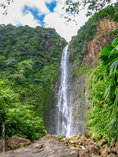 Canvas Print The second of three Carbet Falls, a series of waterfalls on the Carbet River in Basse-Terre in a tropical rainforest on lower slopes of  volcano La Soufriere