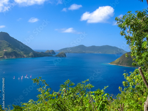 Spectacular overlook of bay of Anse du Bourg in Terre-de-Haut, considered the third bay in the world for beauty. Archipelago of Les Saintes, 15 kilometers from Guadeloupe, Antilles, Caribbean.