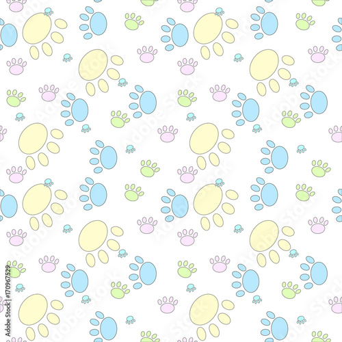 Fototapeta Naklejka Na Ścianę i Meble -  Vector seamless pattern with cat footprints. Can be used for wallpaper, web page background, surface textures.