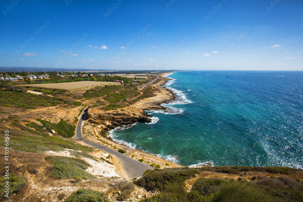 View of coast from Rosh Hanikra. Last point of the Israel sea border. 