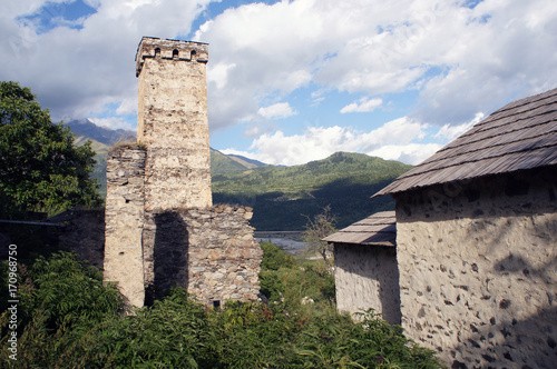 Defensive towers in Mestia in Georgia