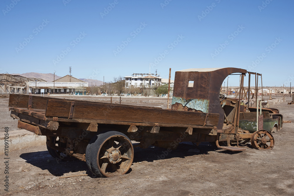 Abandoned vehicle in the derelict nitrate mining town of Chacabuco in the Atacama Desert of northern Chile