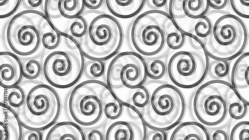 Animation background. Seamless pattern with black grey swirl ornament on white. Every sheet of this clip is a seamless pattern