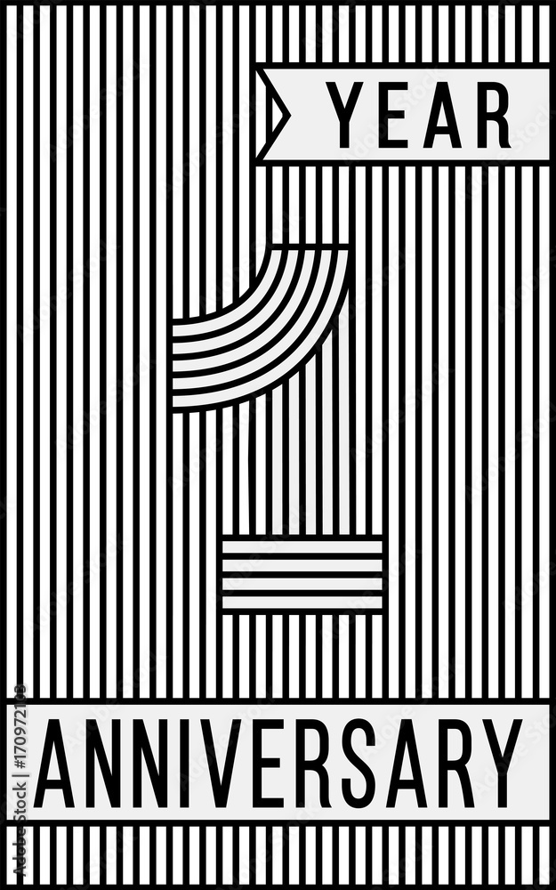 1 year anniversary logo. Vector and illustration. Line art anniversary design template. 1 year anniversary logo. Vector and illustration. Line art anniversary design template.
