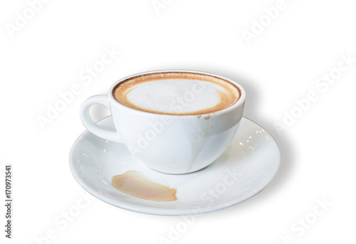 Hot coffee mocha with foam milk isolated on white background(clipping path)