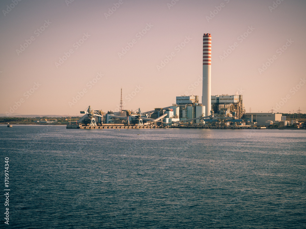 The ENEL Tower of Torrevaldaliga Nord is a coal-fired power plant with a total capacity of 1980 MW.
