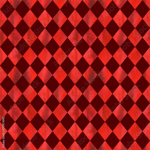 Watercolor red ruby rhombus geometric seamless pattern texture background