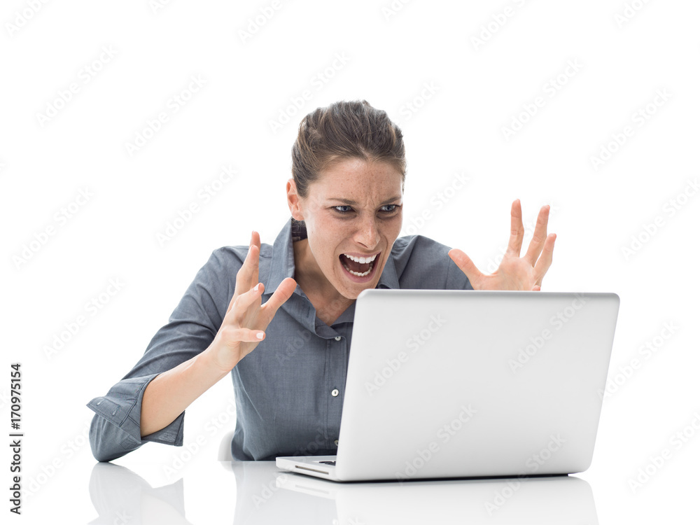 Office worker yelling at the computer Office worker yelling at the computer