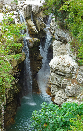 Martvili canyon in Georgia. Beautiful natural canyon with mountain river.