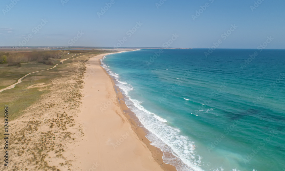 Aerial view landscape scene of empty tropical beach