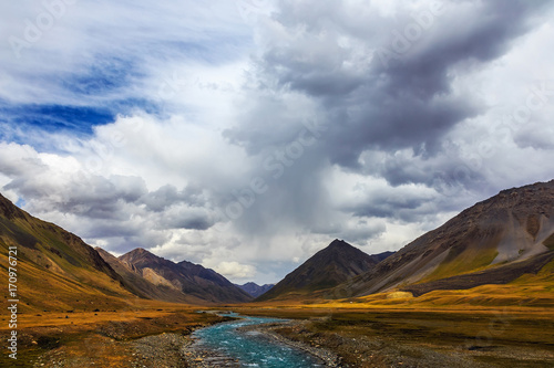 Mountain landscapes. Burkan River Valley. Kyrgyzstan