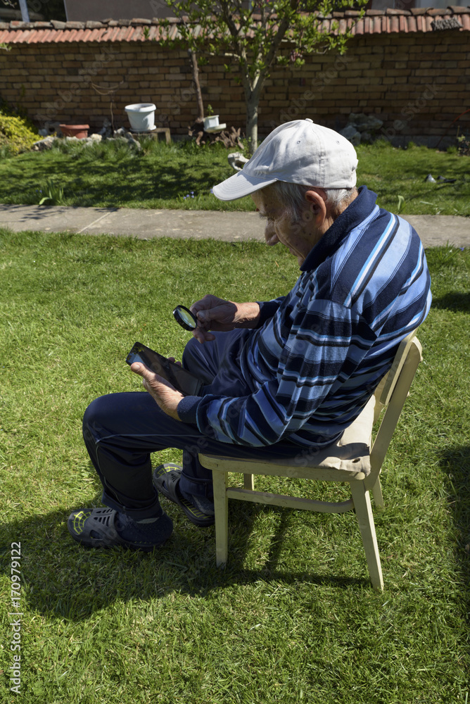 Grandfather Reading Tablet Internet Garden Grandfather Reading Tablet Internet Garden