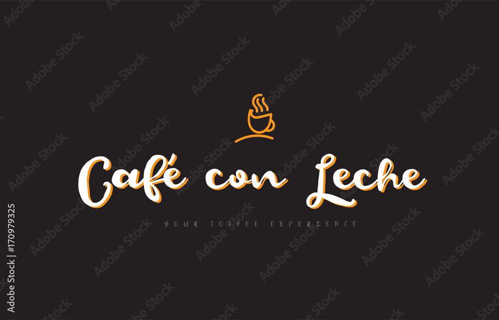 cafe con leche word text logo with coffee cup symbol idea typography