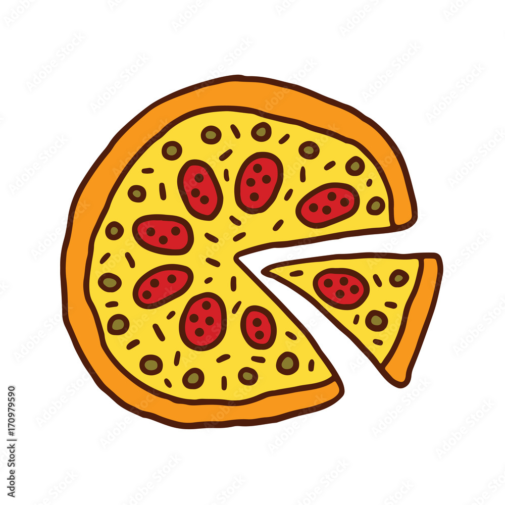 Hand Drawn Doodle Round Pizza