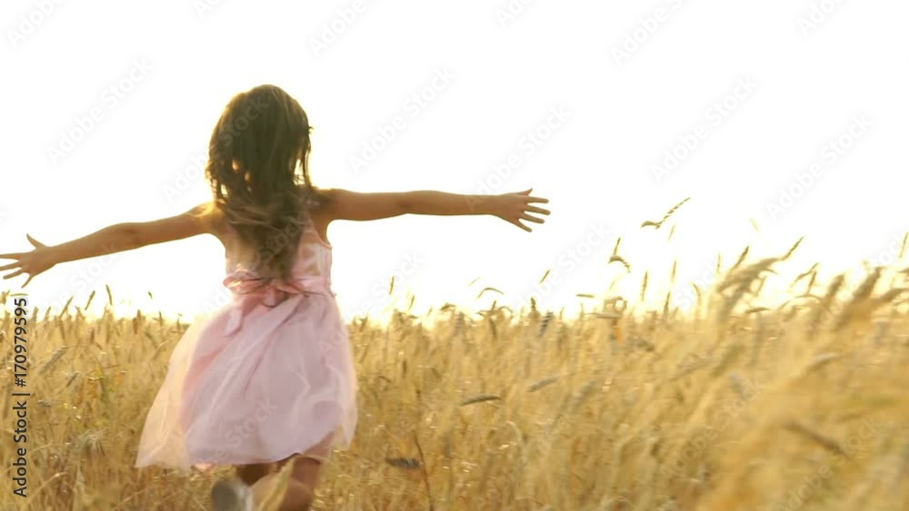 pretty girl in the dress is running across the field. pretty girl in the dress is running across the field.