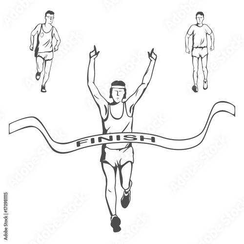 

A marathon and a healthy lifestyle at any age.
The young athlete ran first to the finish.
the second and third are lagging behind.
