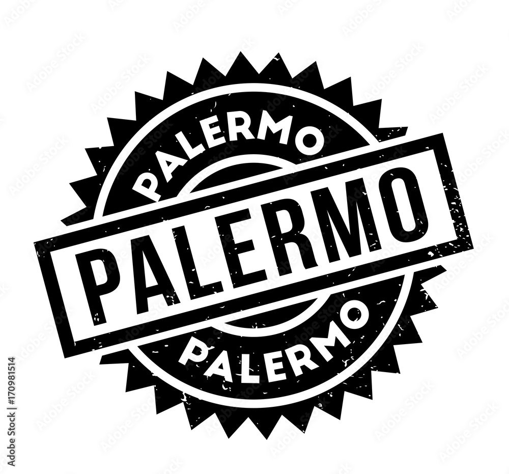 Palermo rubber stamp. Grunge design with dust scratches. Effects can be easily removed for a clean, crisp look. Color is easily changed.