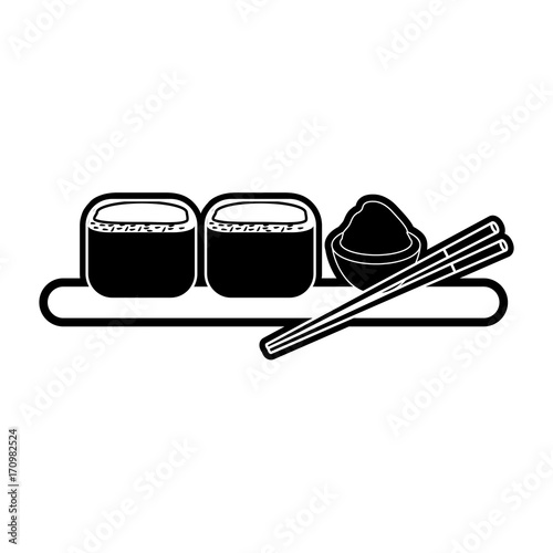 flat  line monocromatic sushi over background  vector illustration
