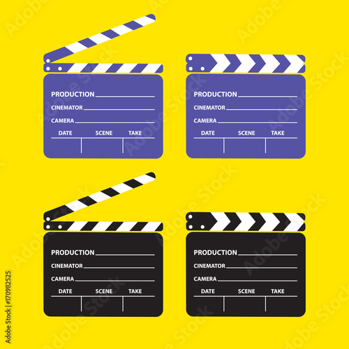 Set of movie clapperboard. Blank movie clapperboard. Vector Illustration