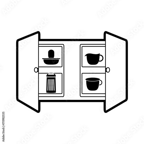 flat line monocromatic  cupboard over white   background vector illustration