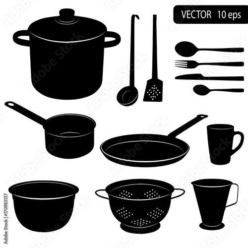 Vector silhouettes of kitchen tools.