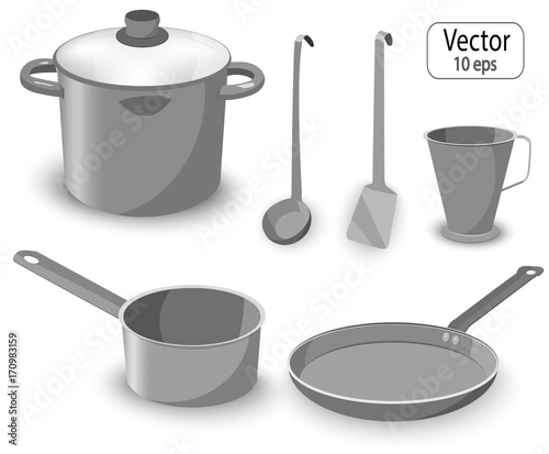 Set of kitchen items for cooking.