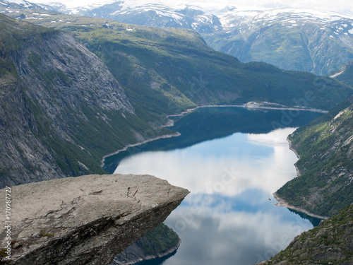 Fototapeta Naklejka Na Ścianę i Meble -  View from Trolltunga to Fjord and water Norway