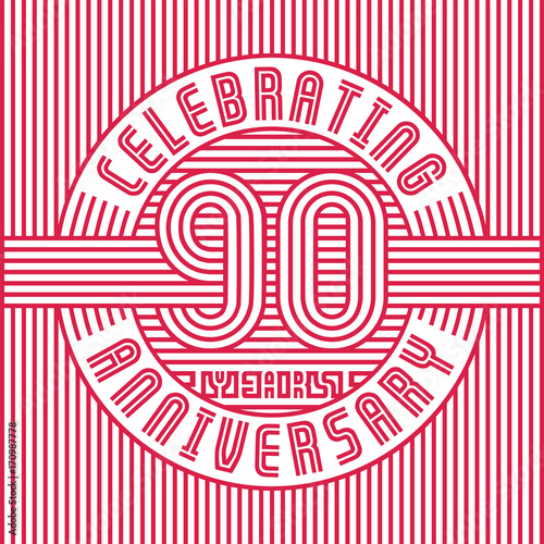 90 years anniversary logo. Vector and illustration. Line art anniversary design template.
