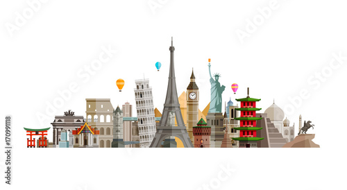 Sights countries of world. Journey, travel concept. Vector illustration