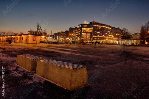 Cold night at akerbrygge oslo photo