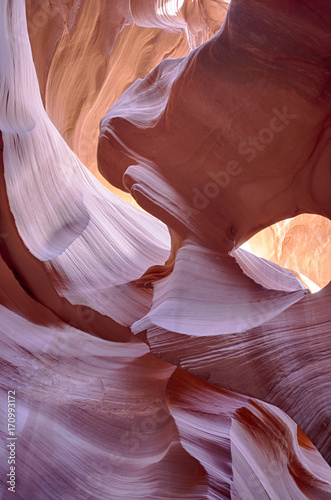 Lower Antelope Canyon was formed by erosion of Navajo Sandstone, primarily due to flash flooding and secondarily due to other sub-aerial processes. photo