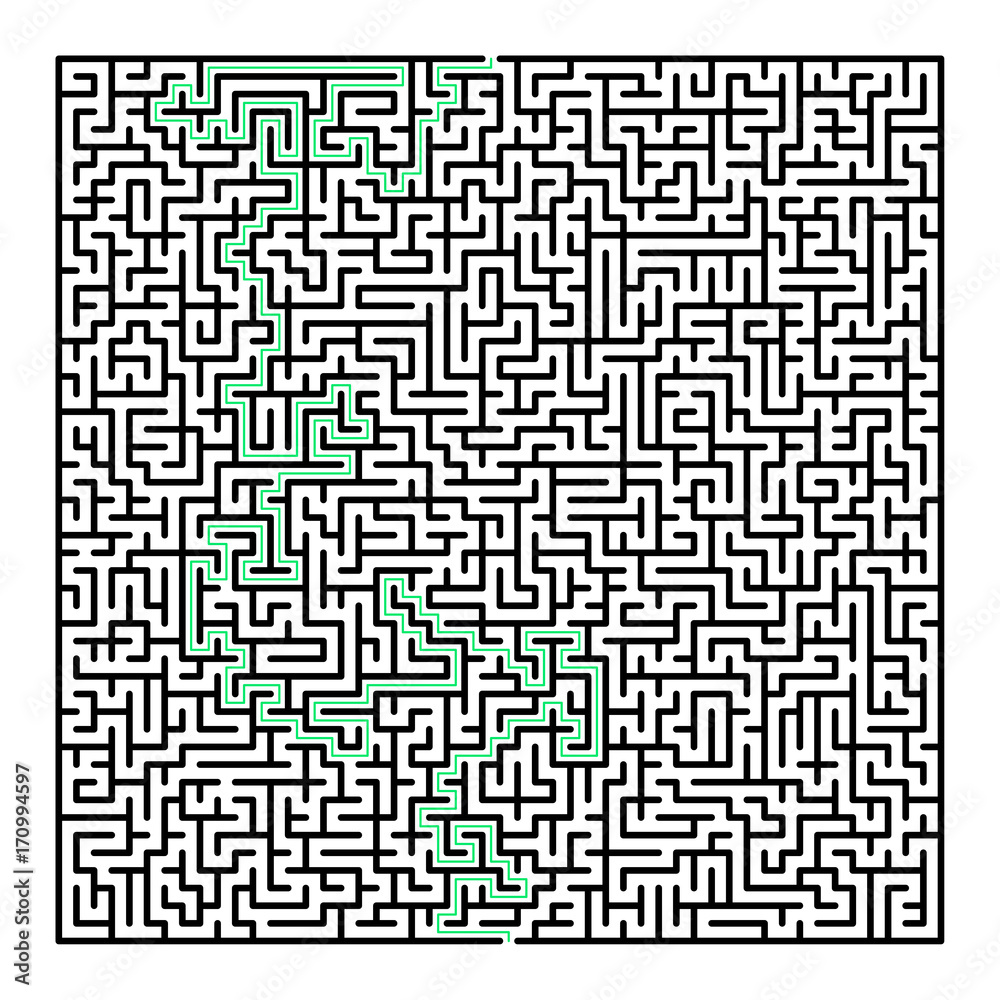 Difficult Vector Black and White Square Maze for Children with Solution Difficult Vector Black and White Square Maze for Children with Solution
