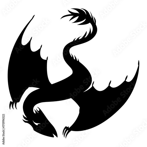 Silhouette of Wyvern. Fantastic being. Vector illustration.  photo