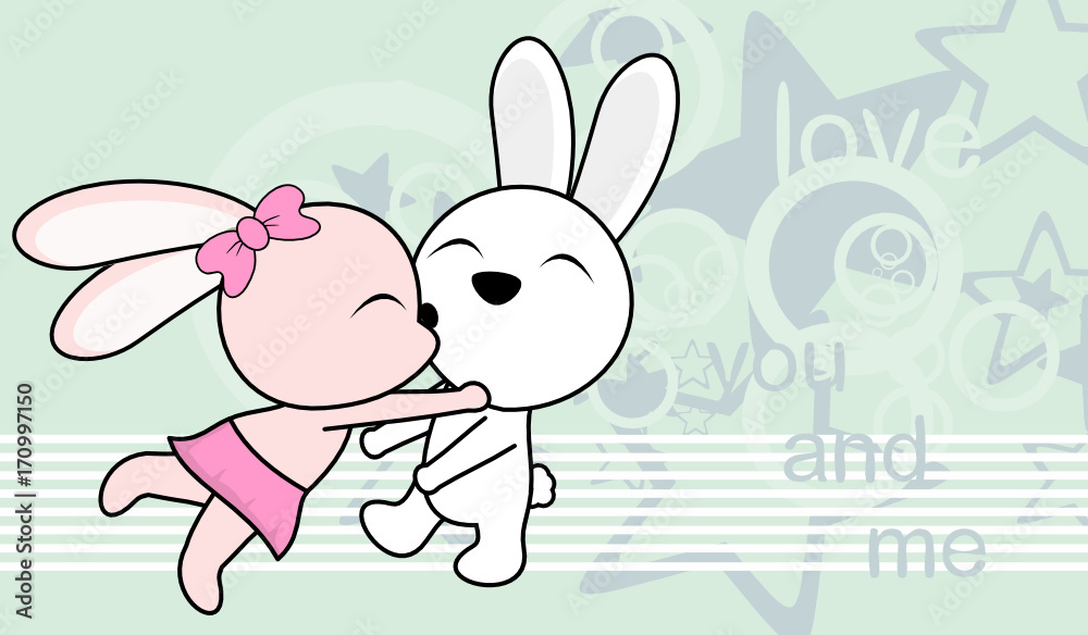 sweet love baby boy and girl kissing bunny cartoon background in vector  format very easy to edit Stock Vector | Adobe Stock