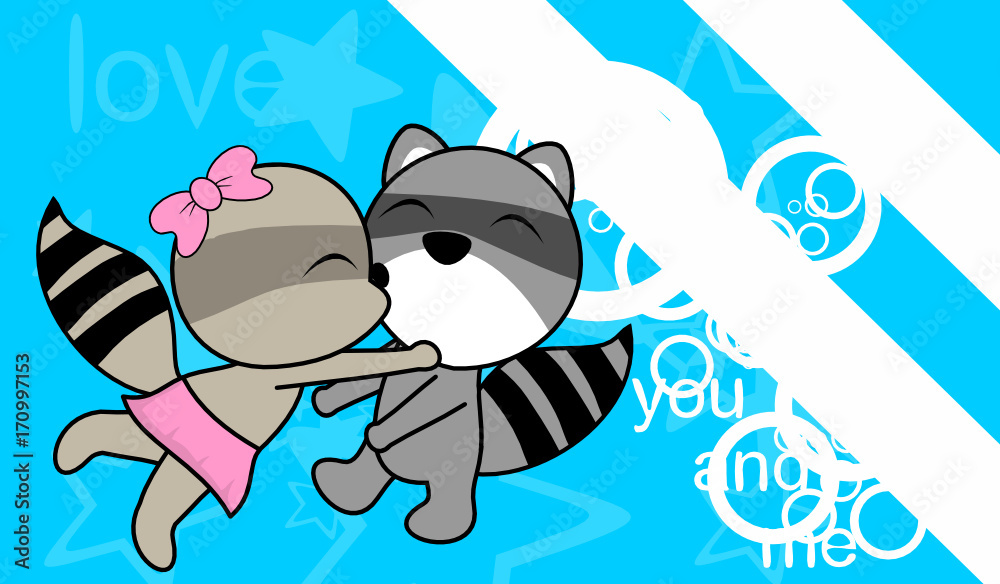 sweet love baby boy and girl kissing raccoon cartoon background in vector  format very easy to edit Stock Vector | Adobe Stock