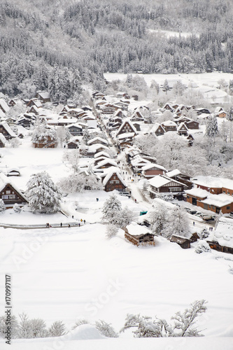 Historic Villages of Shirakawa-go, Japan in snowy day.