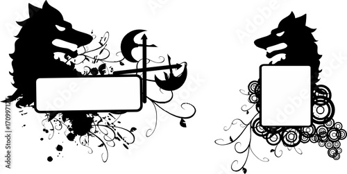 Heraldic black Wolf tattoo copyspace set in vector format very easy to edit