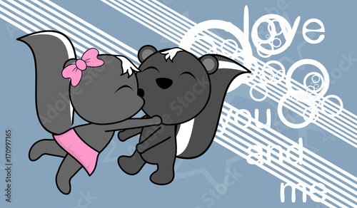 sweet love baby boy and girl kissing skunk cartoon background in vector format very easy to edit 