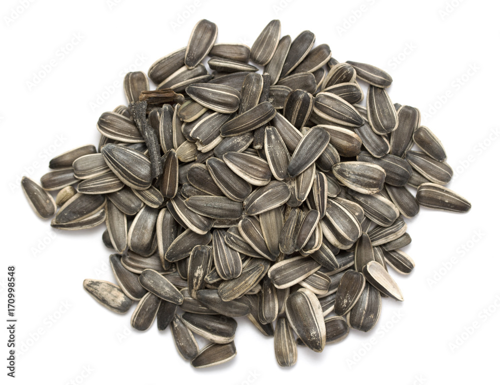 sunflower seeds on white background