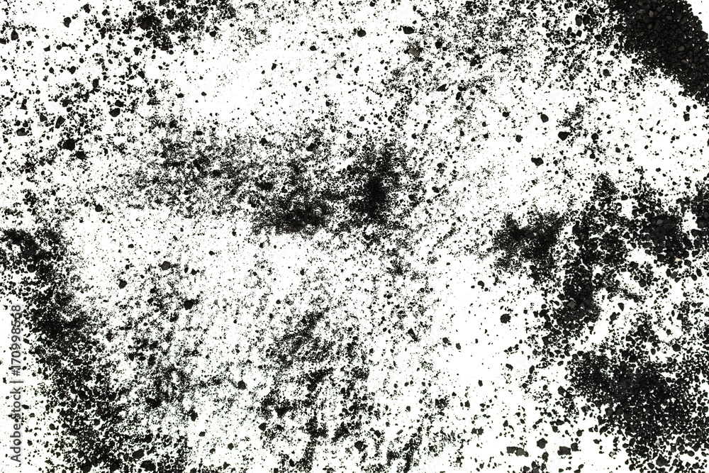 Isolated black powder on a white background Isolated black powder on a white background