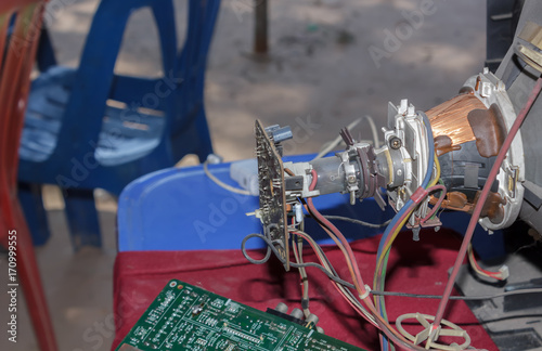 Parts of the television screen waiting for repairs.