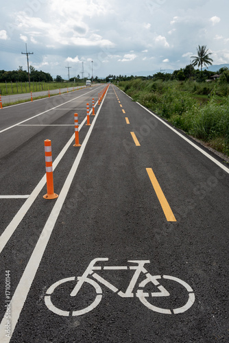 Bicycle lane and Traffic pole at sky lane bike. 