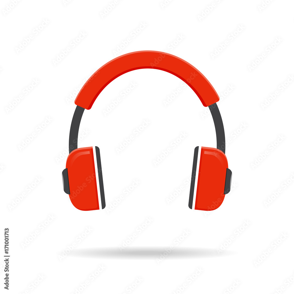 Vector red headphones icon isolated on modern white background