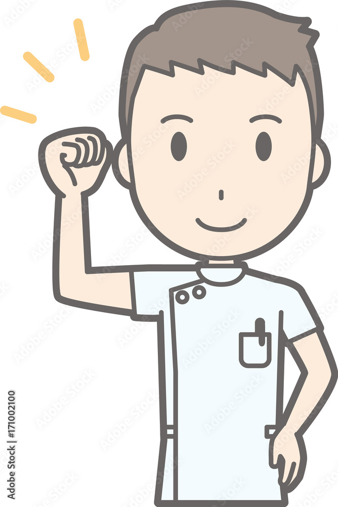 Illustration of a male nurse wearing a white coat holding a fist Illustration of a male nurse wearing a white coat holding a fist