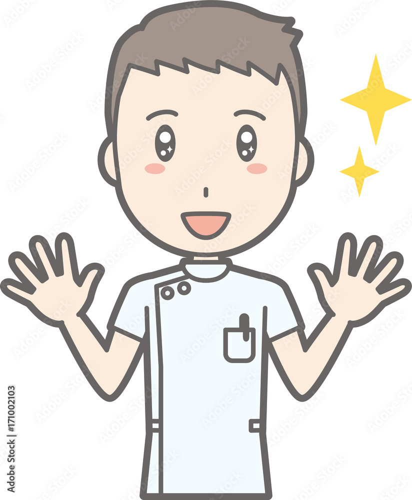 Illustrations that a male nurse wearing a white coat spreads both hands Illustrations that a male nurse wearing a white coat spreads both hands