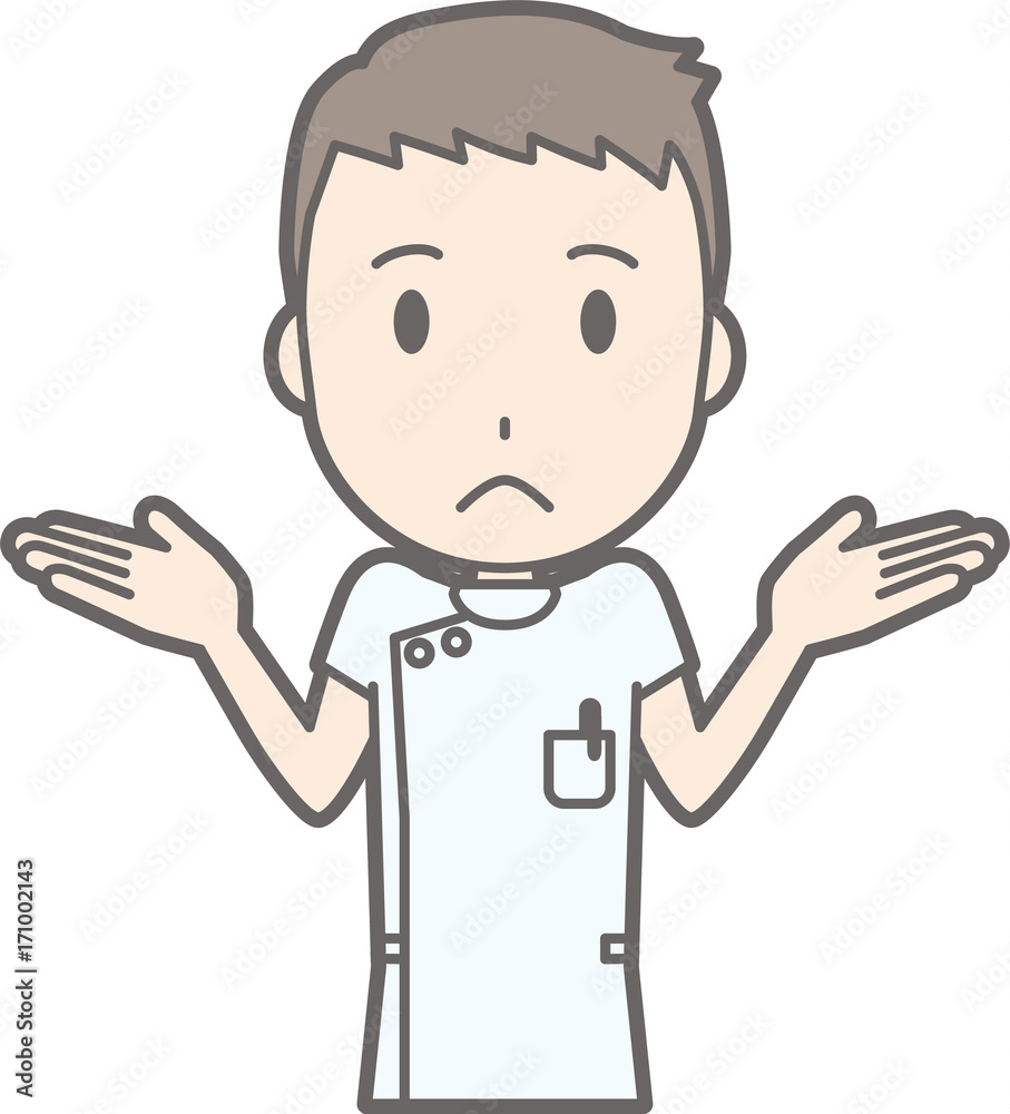 Illustration that a male nurse wearing a white suit is shrugging his shoulders Illustration that a male nurse wearing a white suit is shrugging his shoulders