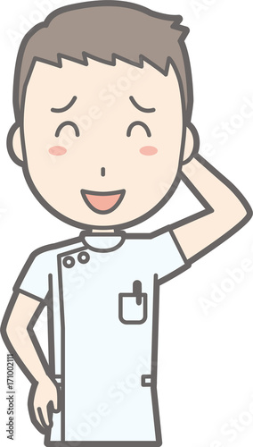 Illustration of a male nurse wearing a white coat with a smile